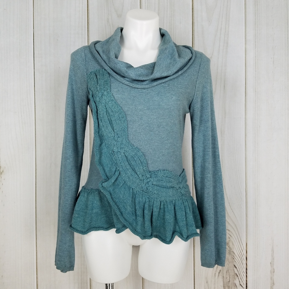 Anthro Moth | Teal Blue Green Cowl Neck Sweater